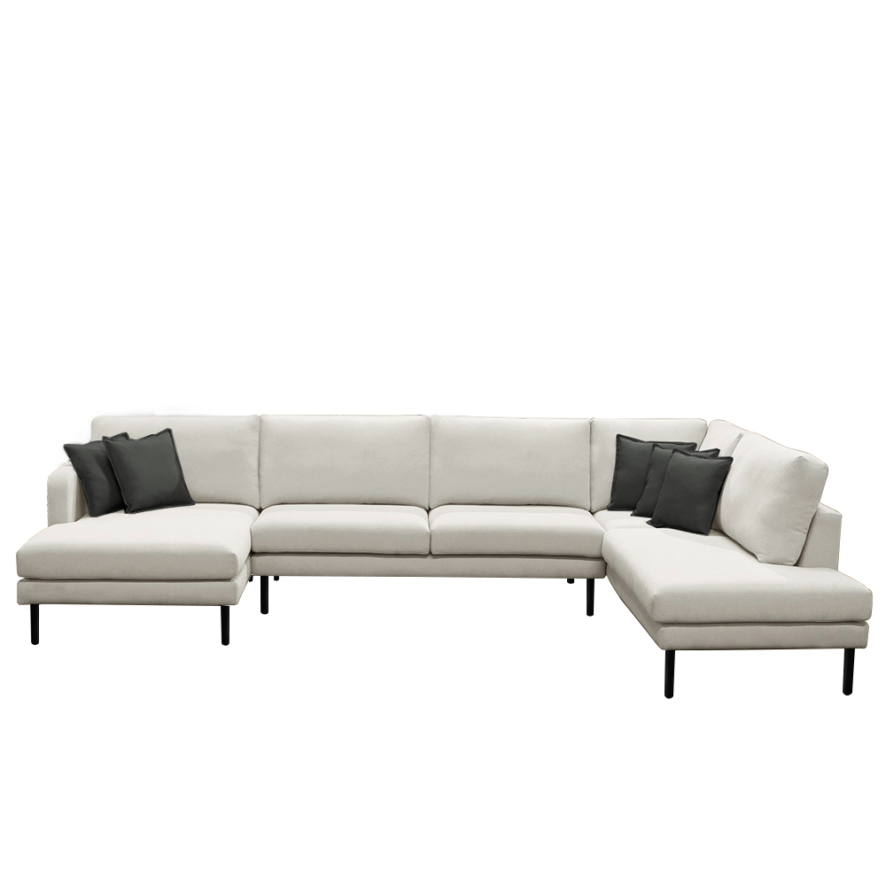 Sofá Decorativo Sala de Estar Osaka 310cm Modulado em U com Almofadas Pés em Madeira Linho Off White G89 - Gran Belo