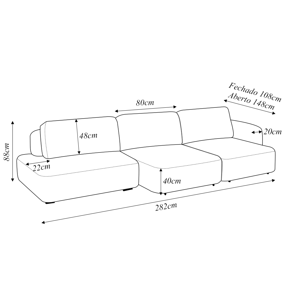 Sofá Decorativo Santiago 4 Lugares 282cm Sala de Estar Retrátil Modulado Bouclê Bege G89 - Gran Belo