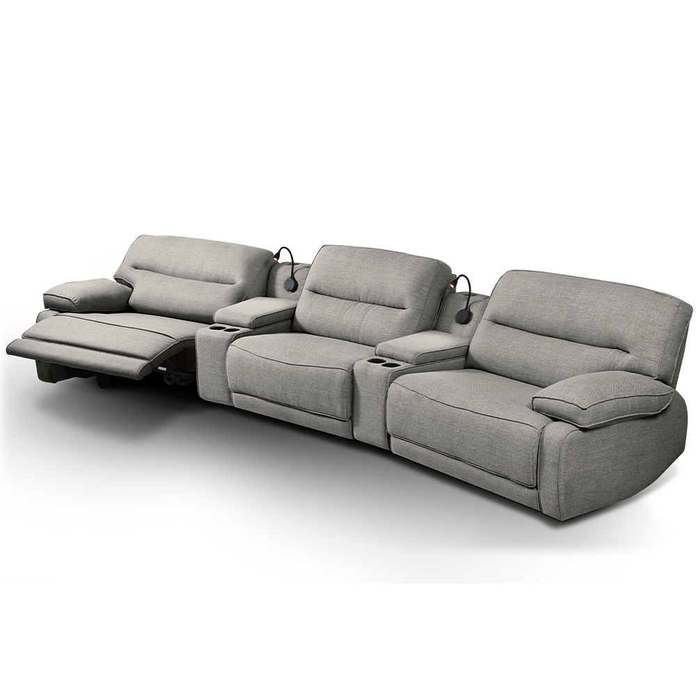 Sofá Decorativo Swift c/Porta Copos Baú Cooler Reclinável Retrátil Linho Cinza G81 - Gran Belo