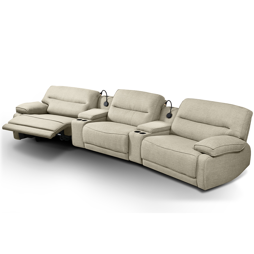 Sofá Decorativo Swift c/Porta Copos Baú Cooler Reclinável Retrátil Linho Nude G81 - Gran Belo