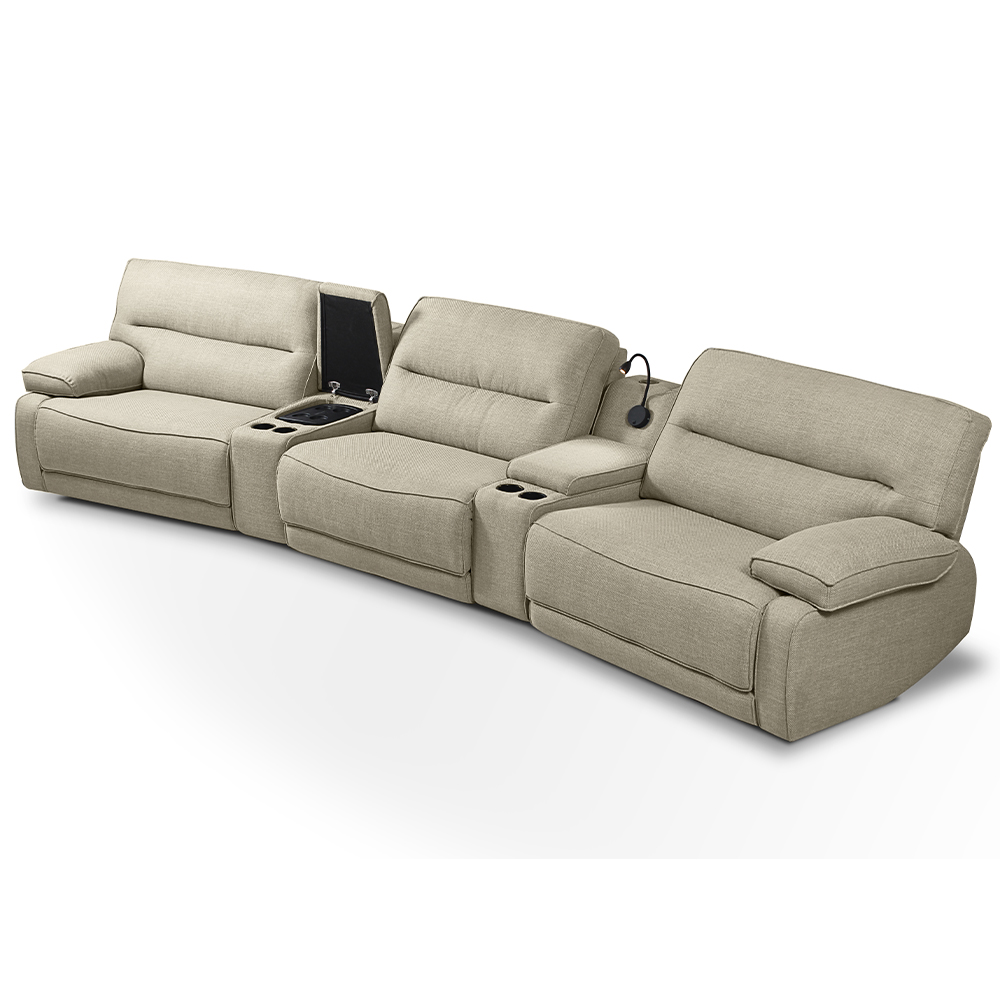 Sofá Decorativo Swift c/Porta Copos Baú Cooler Reclinável Retrátil Linho Nude G81 - Gran Belo
