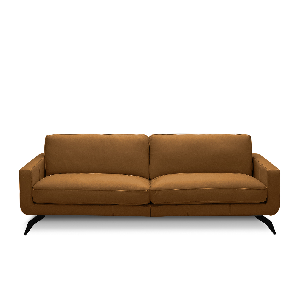 Sofá Decorativo Thalia 3 Lugares Sala de estar 240cm Pés em Aço Couro Caramelo G88 - Gran Belo