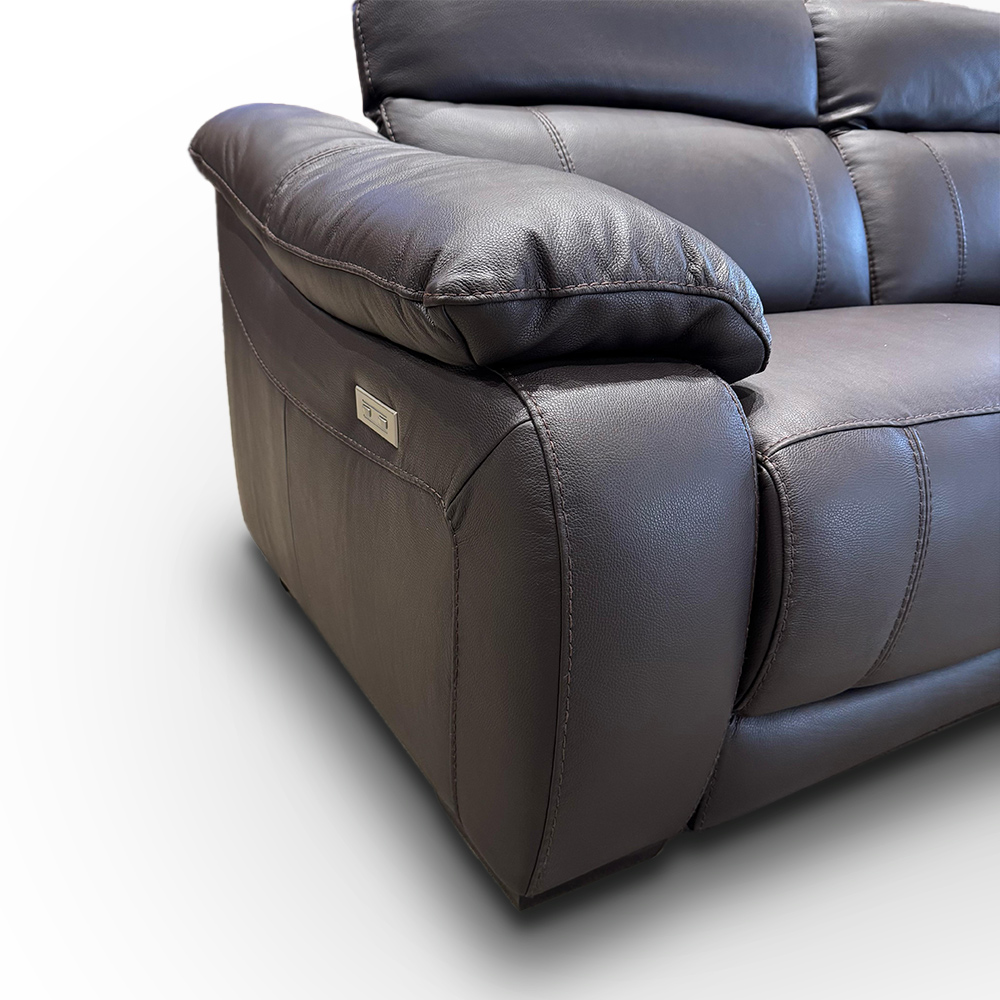 Sofá Elétrico Sala de Estar Reclinável Concepción U076 224cm Modulado Botão Elétrico Couro Marrom G49 - Idea Relax By Natuzzi Group