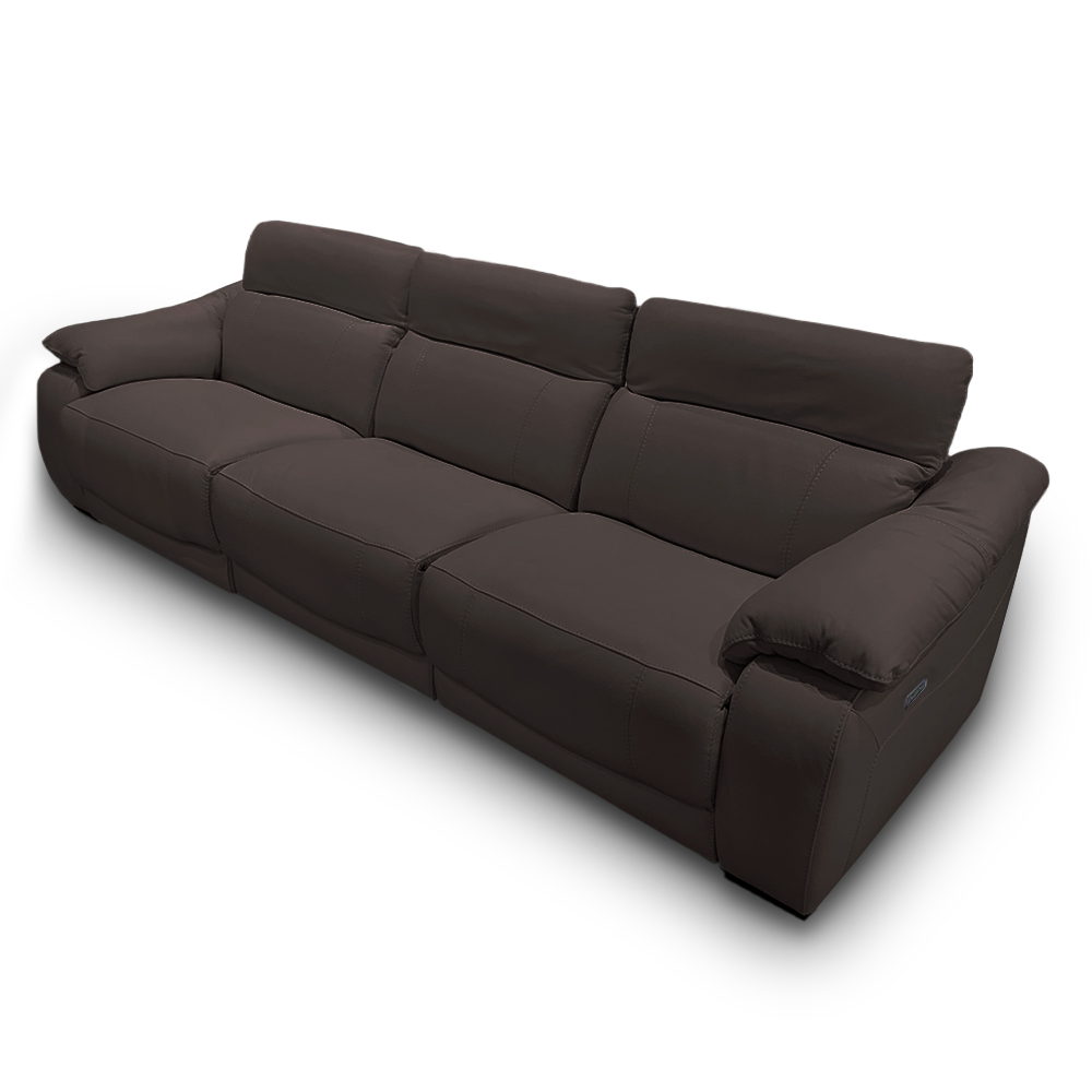 Sofá Elétrico Sala de Estar Reclinável Concepción U076 308cm Modulado Botão Elétrico Couro Marrom G49 - Idea Relax By Natuzzi Group