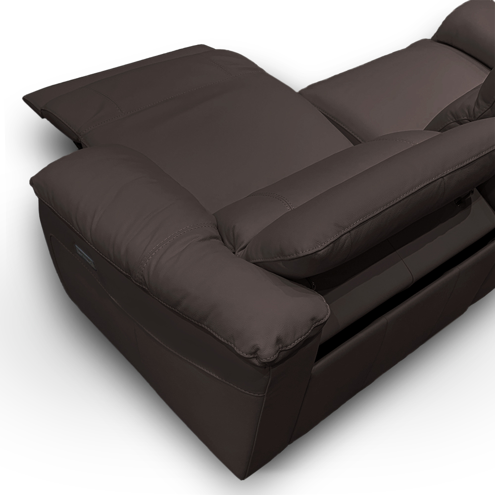 Sofá Elétrico Sala de Estar Reclinável Concepción U076 308cm Modulado Botão Elétrico Couro Marrom G49 - Idea Relax By Natuzzi Group