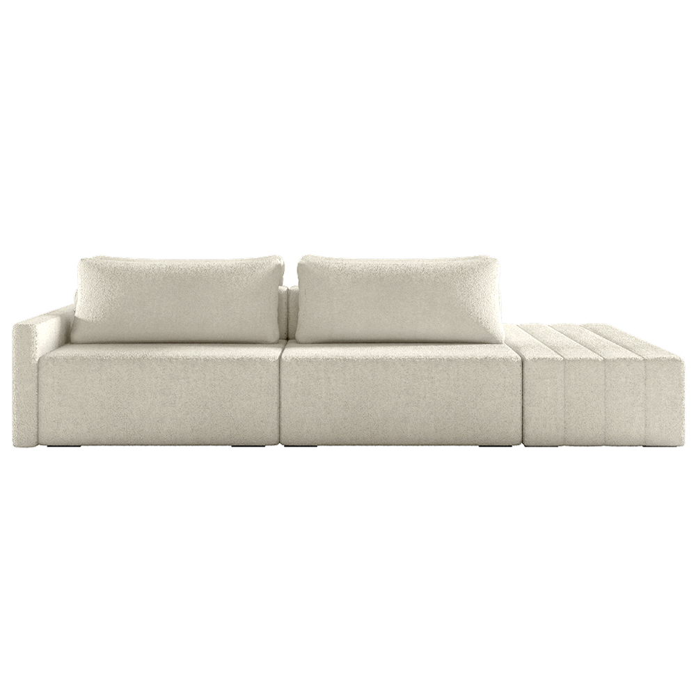 Sofá Ilha Modulado Milos 232cm Puff Lateral Bouclê Off White G33 - Gran Belo