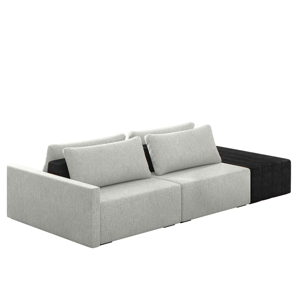 Sofá Ilha Modulado Milos 232cm Puff Lateral Cinza Preto Manchado Linho/PU G33 - Gran Belo