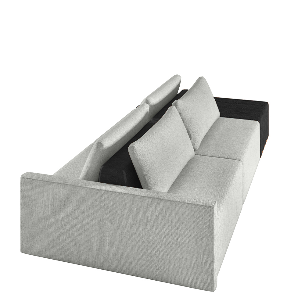 Sofá Ilha Modulado Milos 232cm Puff Lateral Cinza Preto Manchado Linho/PU G33 - Gran Belo