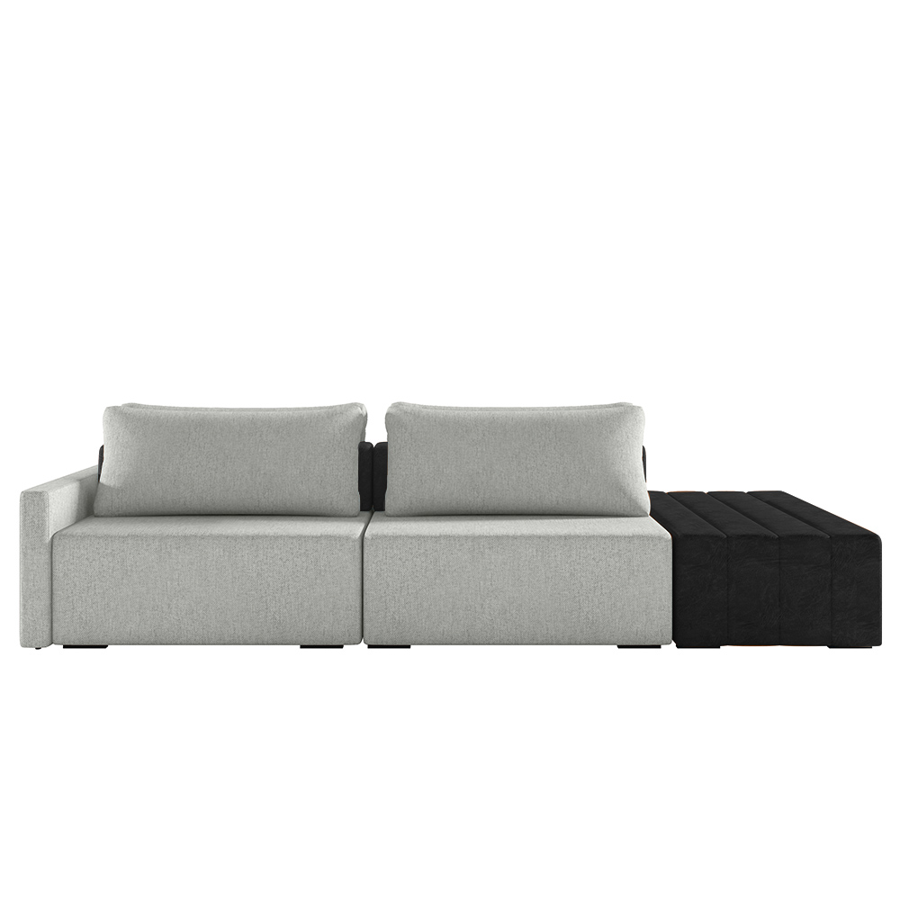 Sofá Ilha Modulado Milos 232cm Puff Lateral Cinza Preto Manchado Linho/PU G33 - Gran Belo
