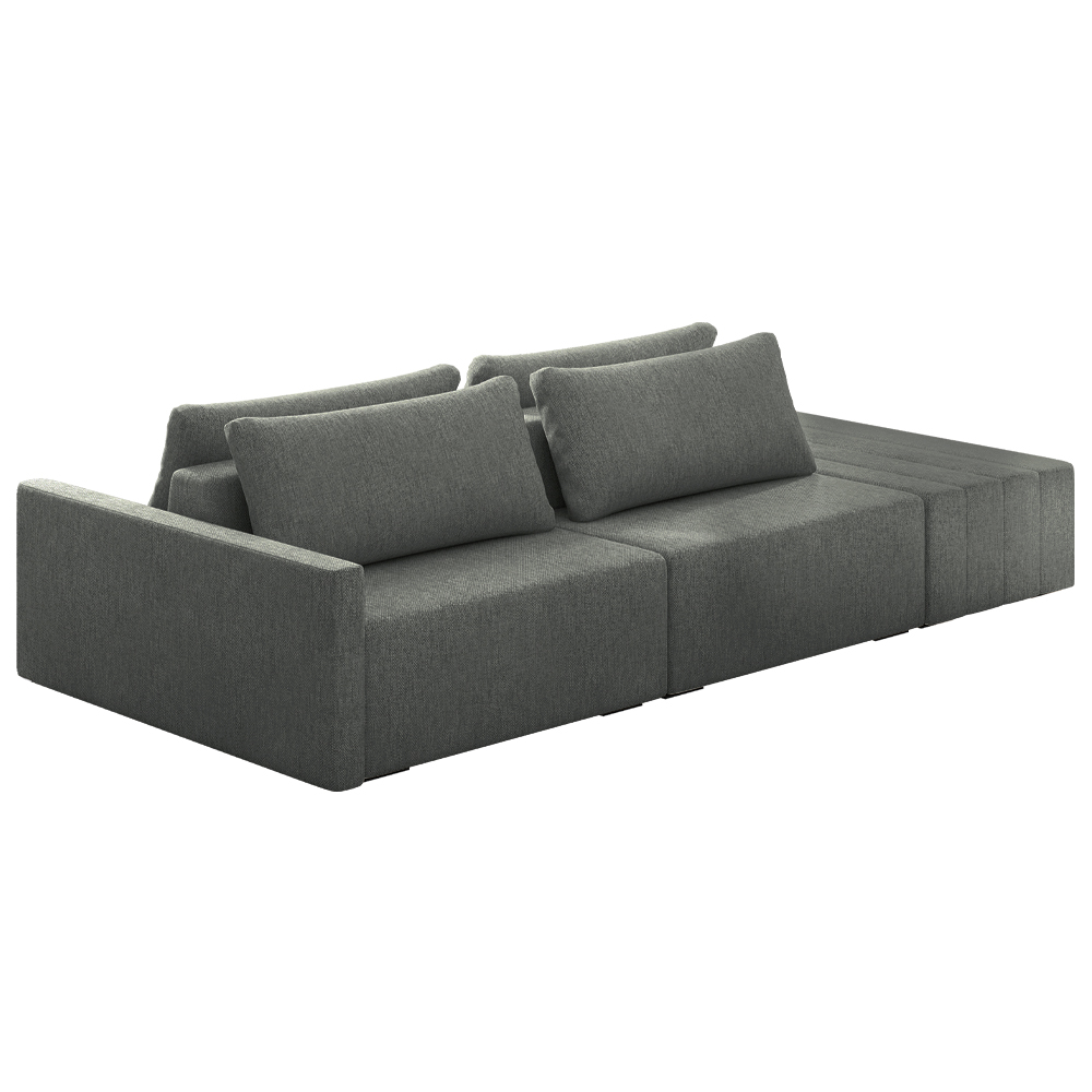 Sofá Ilha Modulado Milos 232cm Puff Lateral Linho Cinza Escuro G33 - Gran Belo