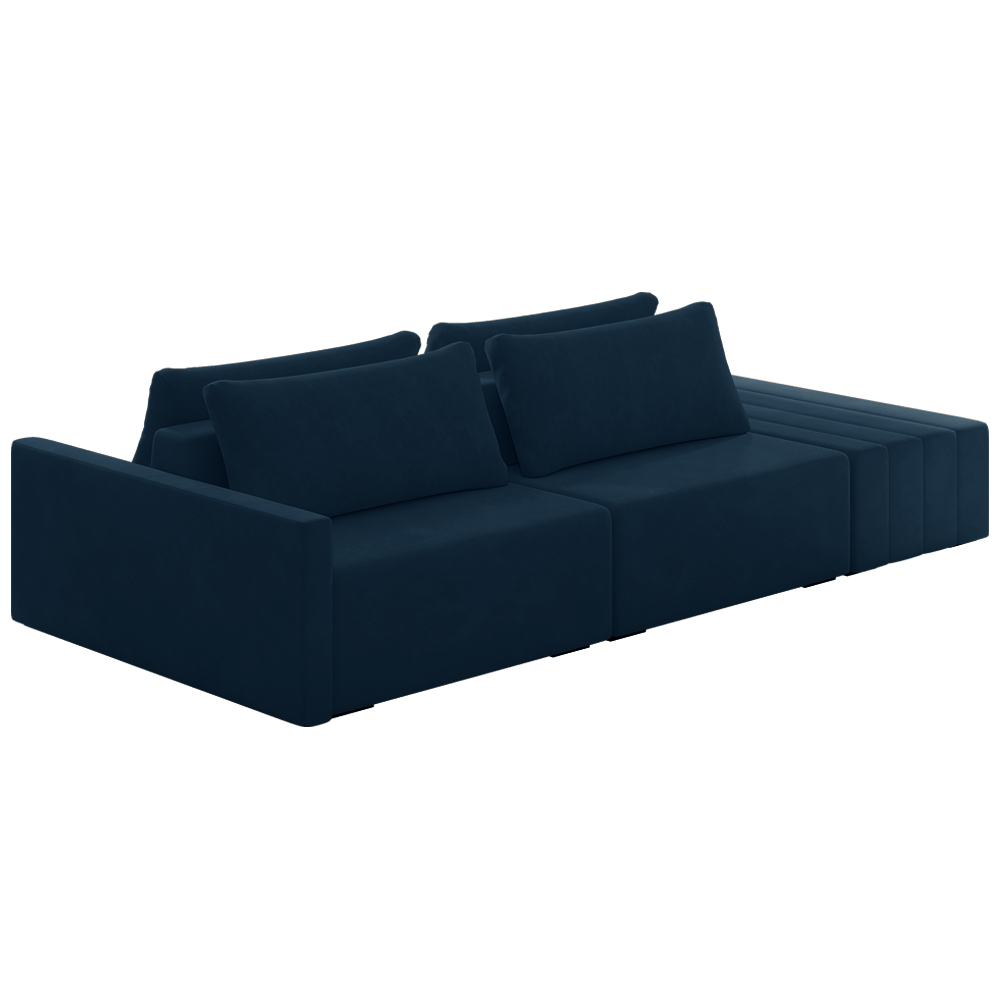 Sofá Ilha Modulado Milos 232cm Puff Lateral Veludo Azul Marinho G33 - Gran Belo
