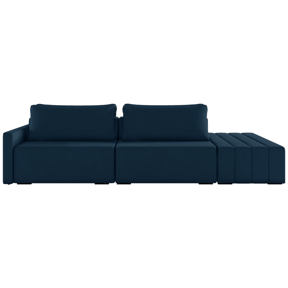Sofá Ilha Modulado Milos 232cm Puff Lateral Veludo Azul Marinho G33 - Gran Belo