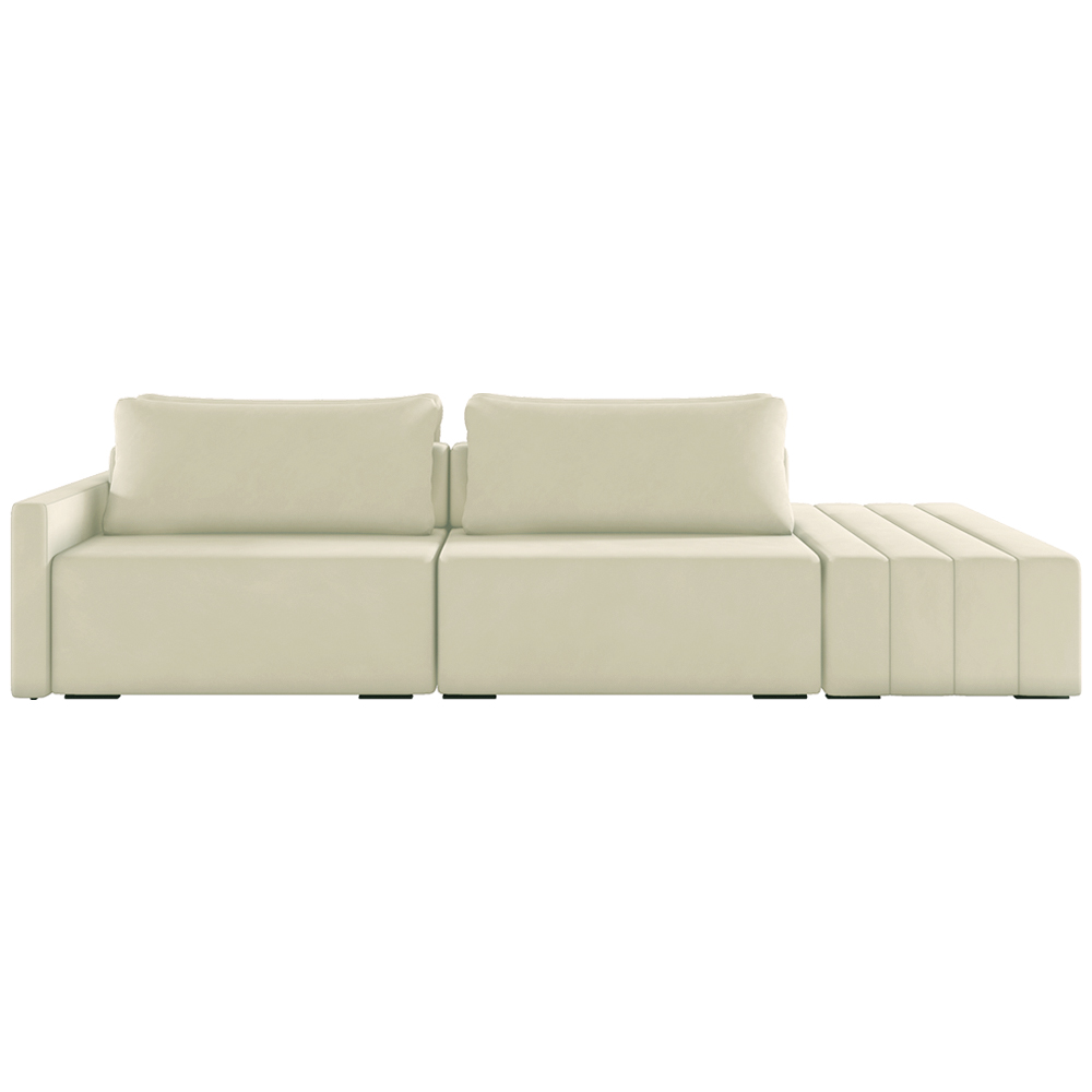 Sofá Ilha Modulado Milos 232cm Puff Lateral Veludo Bege G33 - Gran Belo
