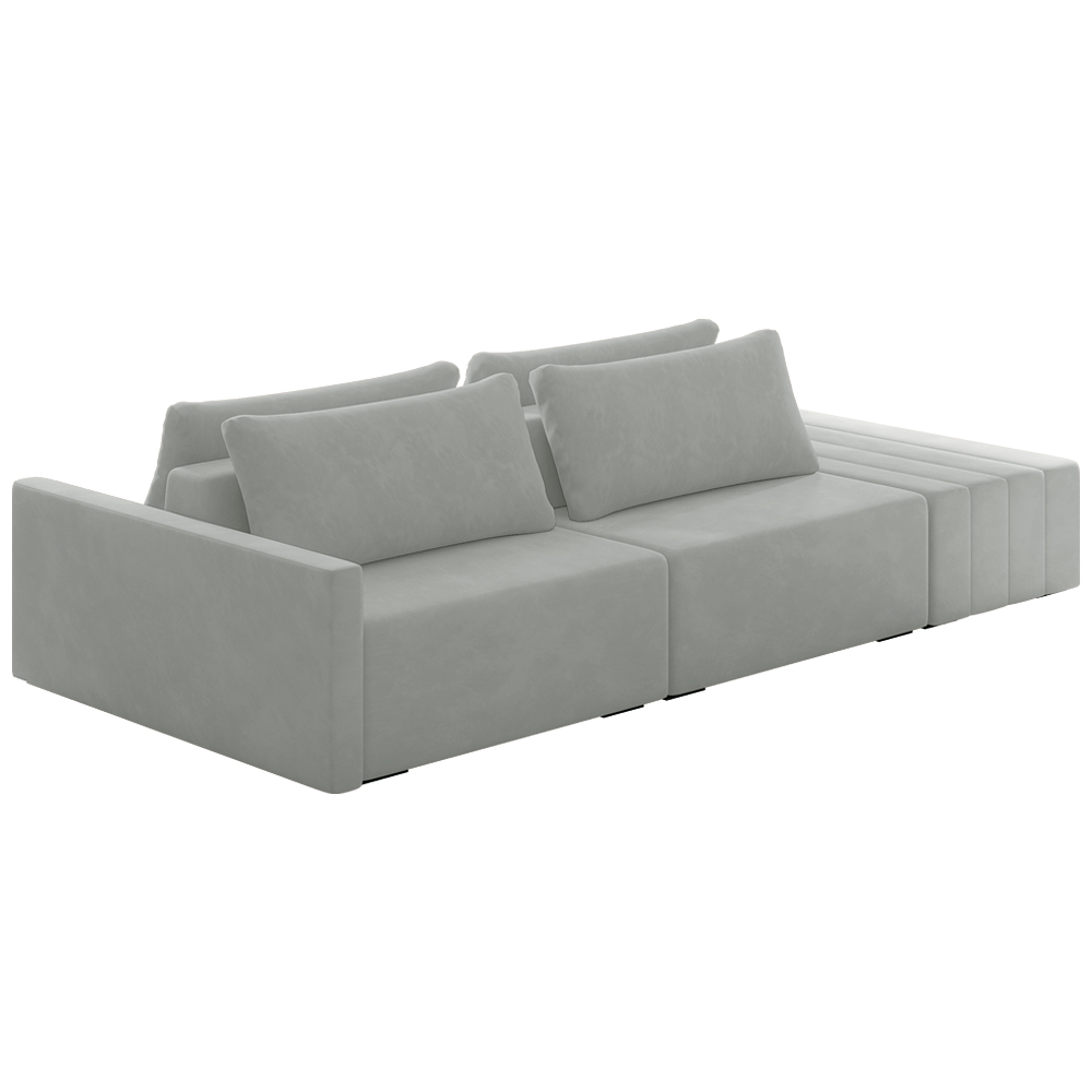Sofá Ilha Modulado Milos 232cm Puff Lateral Veludo Cinza G33 - Gran Belo