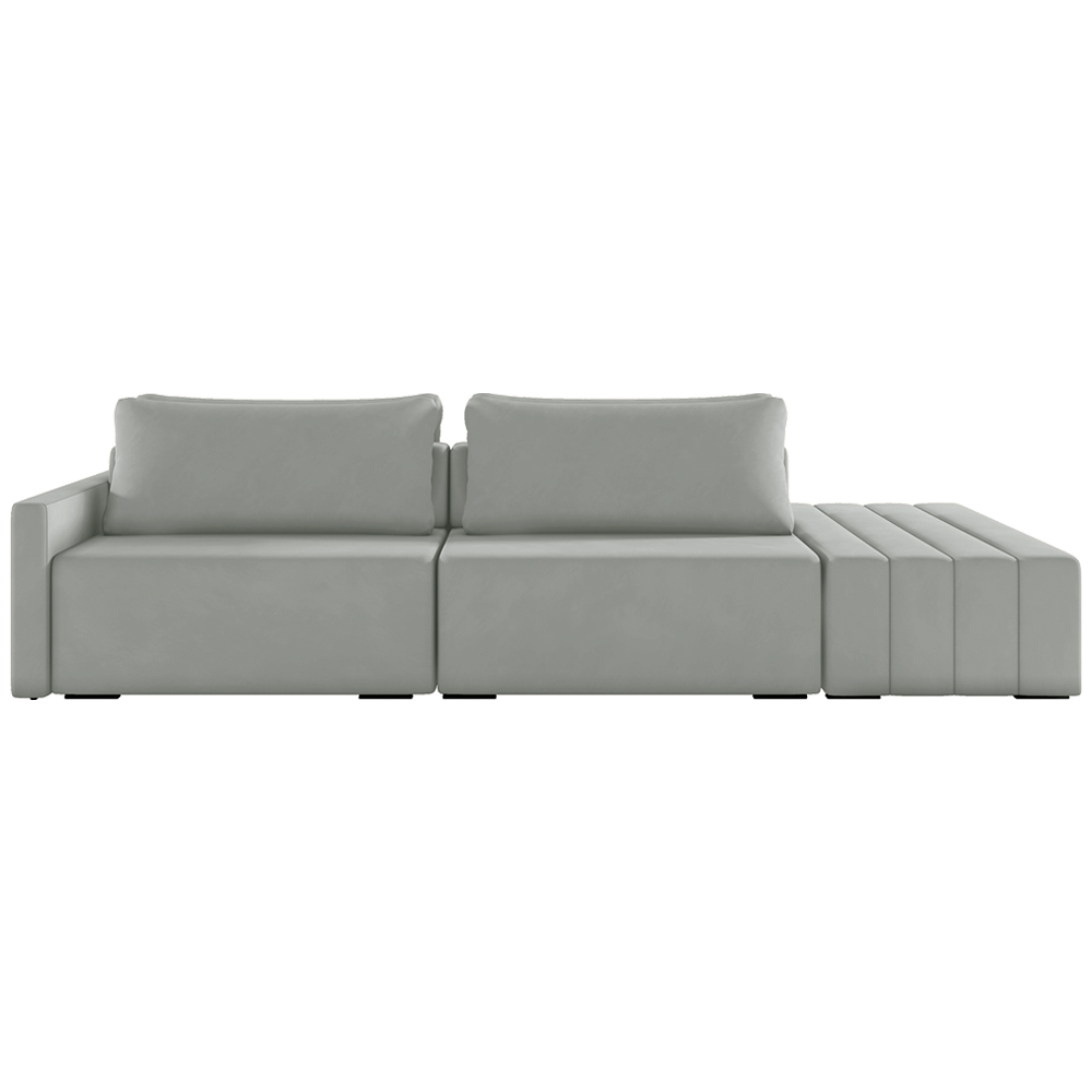Sofá Ilha Modulado Milos 232cm Puff Lateral Veludo Cinza G33 - Gran Belo