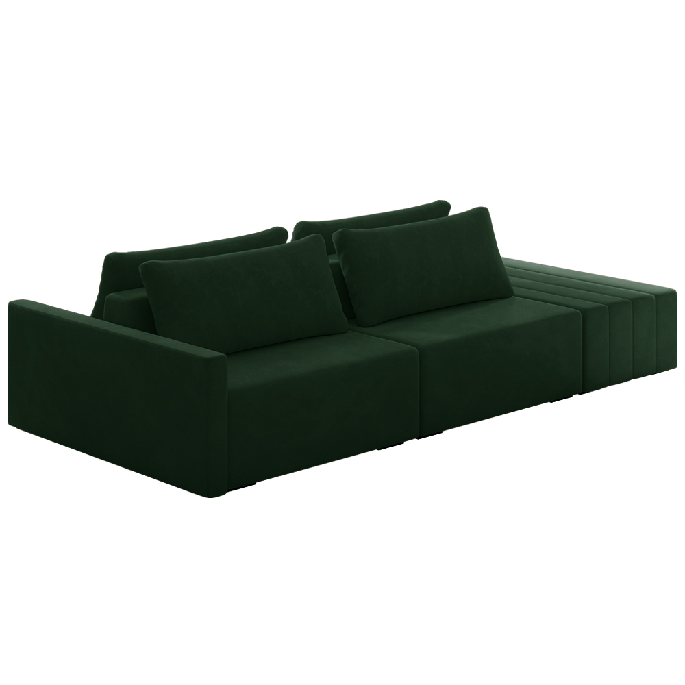 Sofá Ilha Modulado Milos 232cm Puff Lateral Veludo Verde G33 - Gran Belo