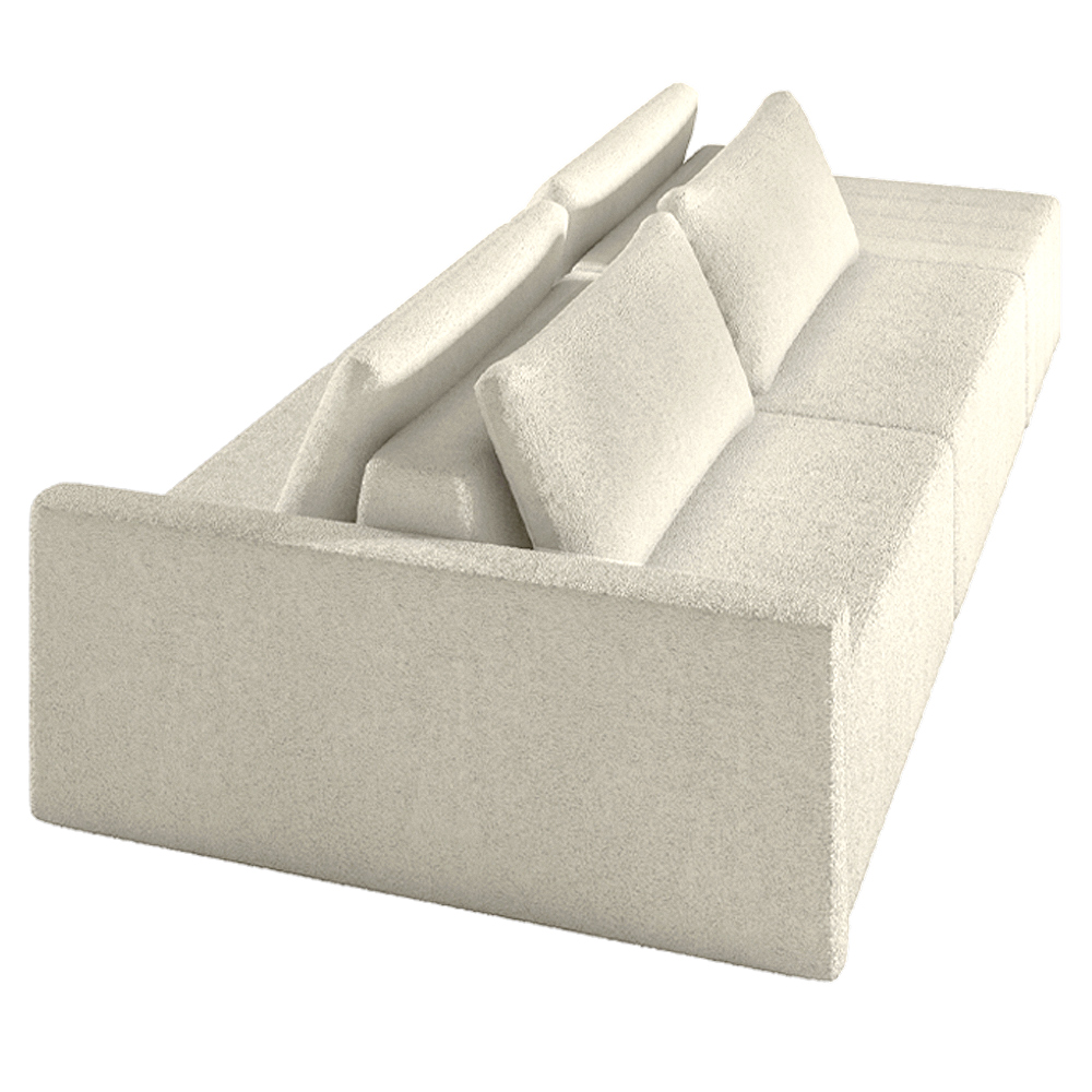 Sofá Ilha Modulado Milos 252cm Puff Lateral Bouclê Off White G33 - Gran Belo