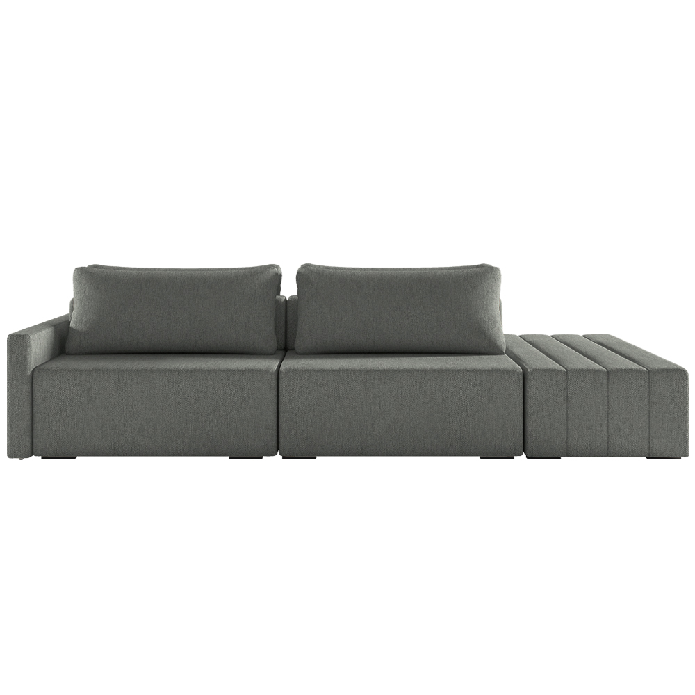 Sofá Ilha Modulado Milos 252cm Puff Lateral Linho Cinza Escuro G33 - Gran Belo
