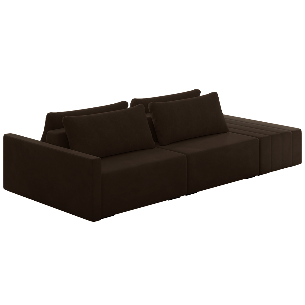 Sofá Ilha Modulado Milos 252cm Puff Lateral Veludo Marrom G33 - Gran Belo