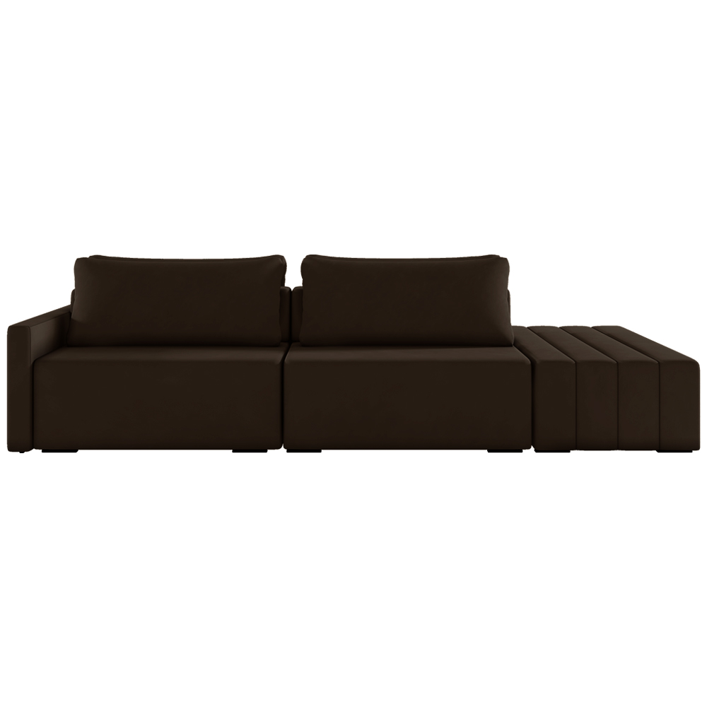 Sofá Ilha Modulado Milos 252cm Puff Lateral Veludo Marrom G33 - Gran Belo