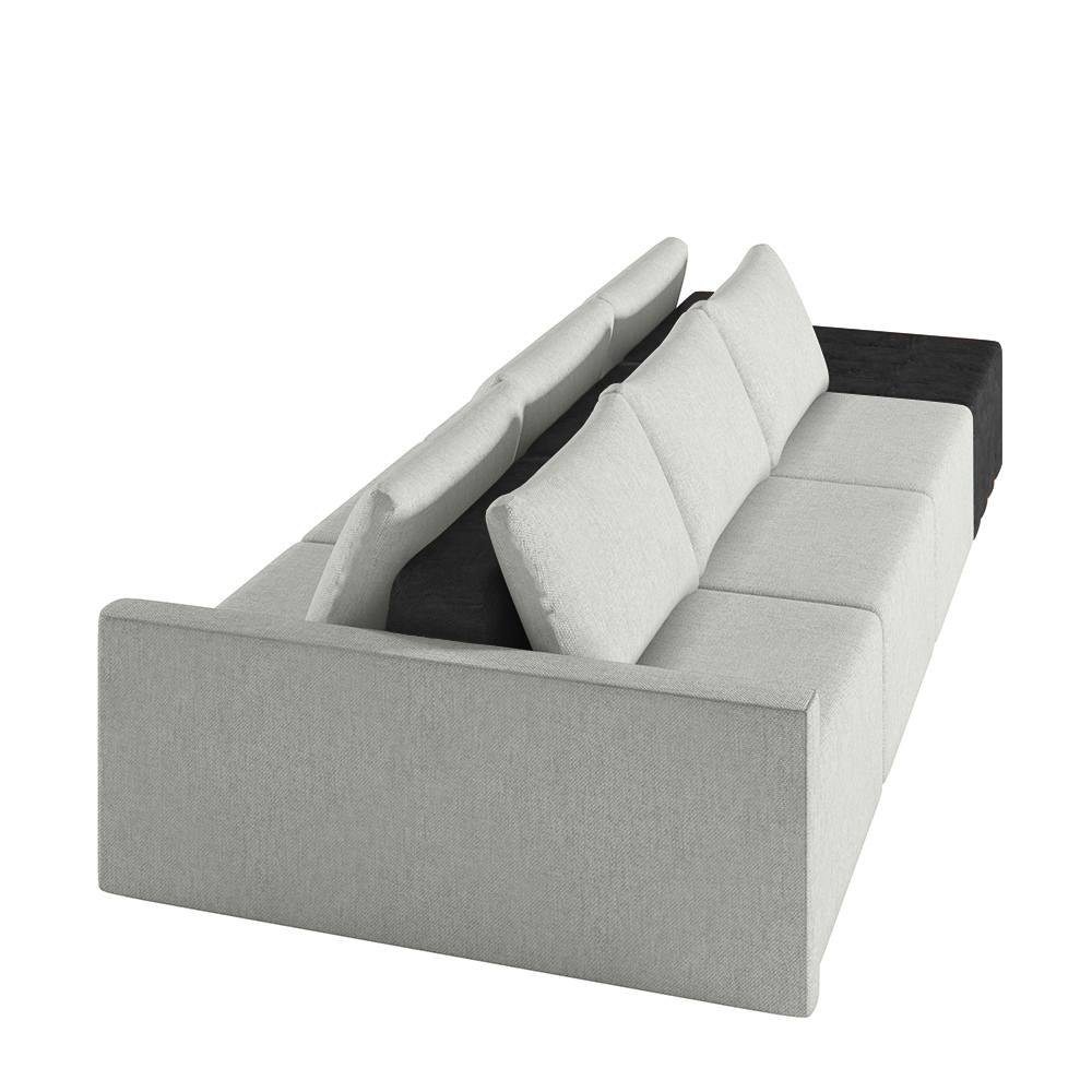 Sofá Ilha Modulado Milos 312cm Puff Lateral Cinza Preto Manchado Linho/PU G33 - Gran Belo