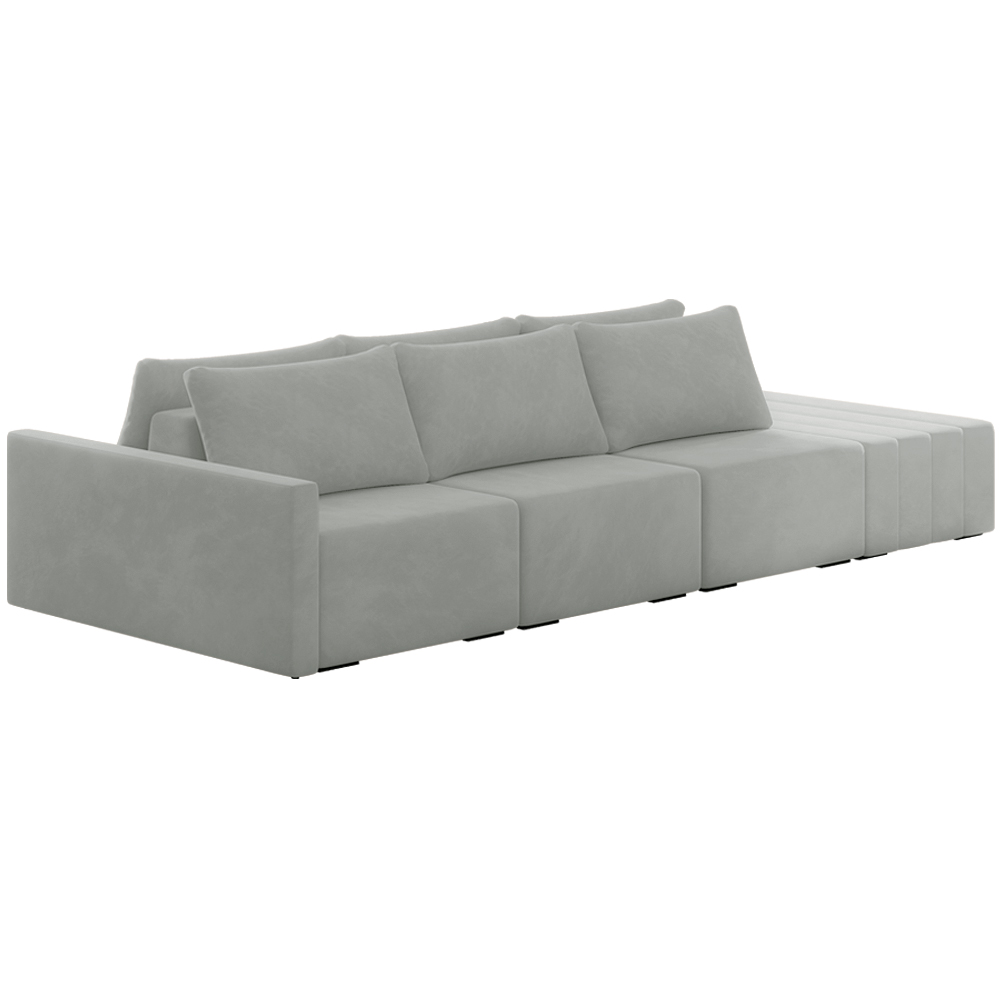 Sofá Ilha Modulado Milos 312cm Puff Lateral Veludo Cinza G33 - Gran Belo