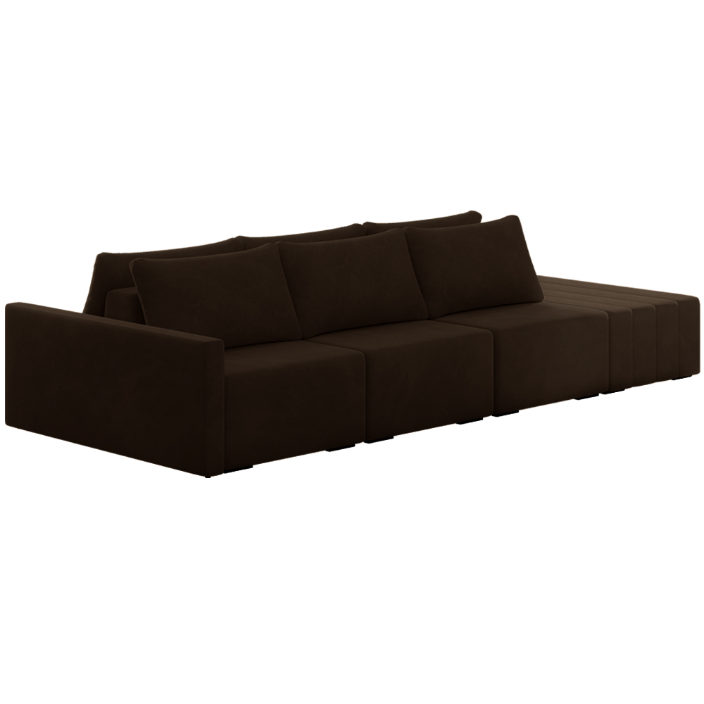 Sofá Ilha Modulado Milos 312cm Puff Lateral Veludo Marrom G33 - Gran Belo