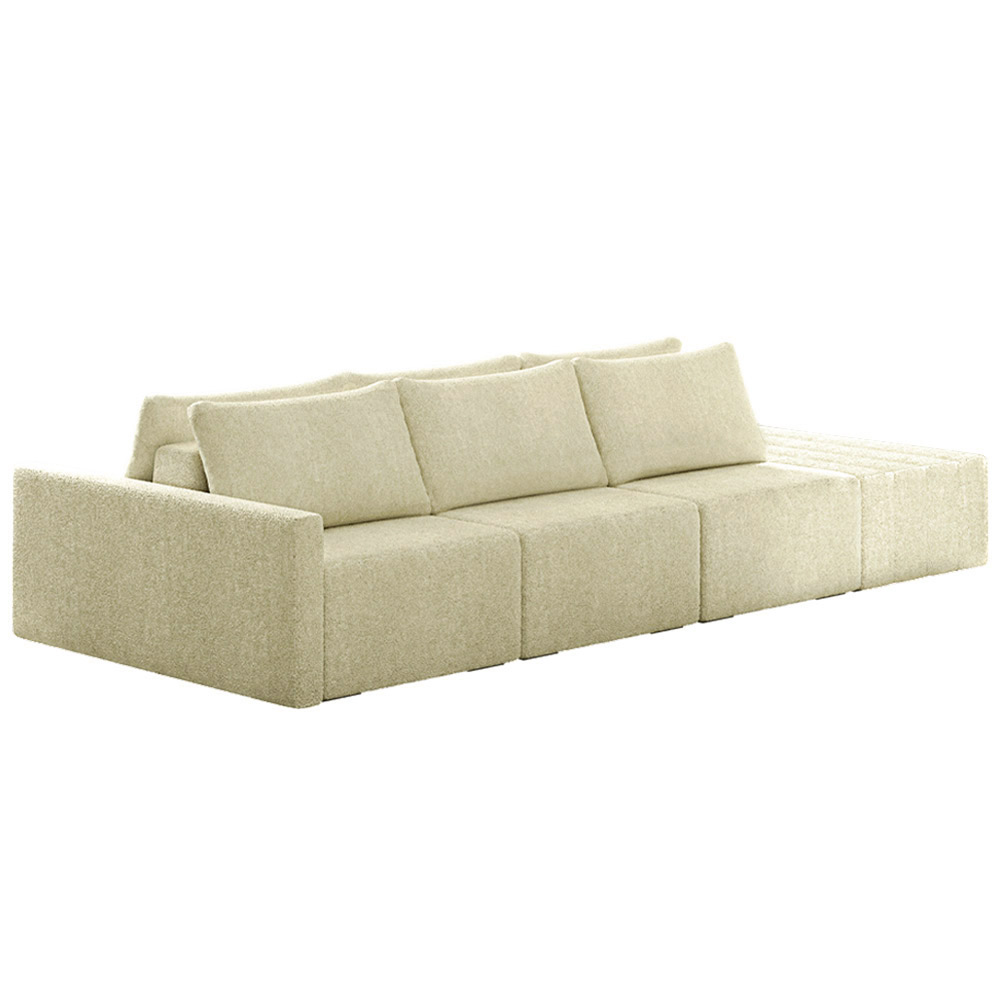 Sofá Ilha Modulado Milos 342cm Puff Lateral Bouclê Bege G33 - Gran Belo