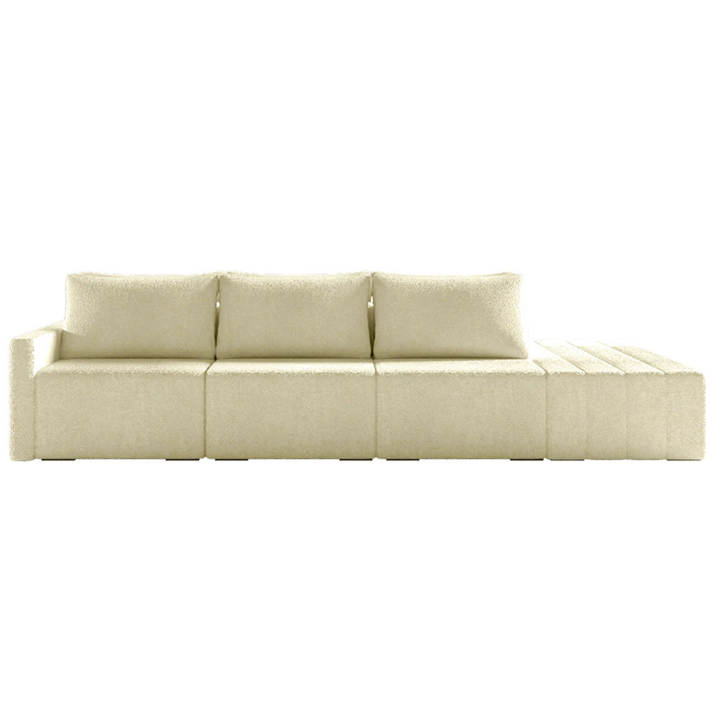 Sofá Ilha Modulado Milos 342cm Puff Lateral Bouclê Bege G33 - Gran Belo