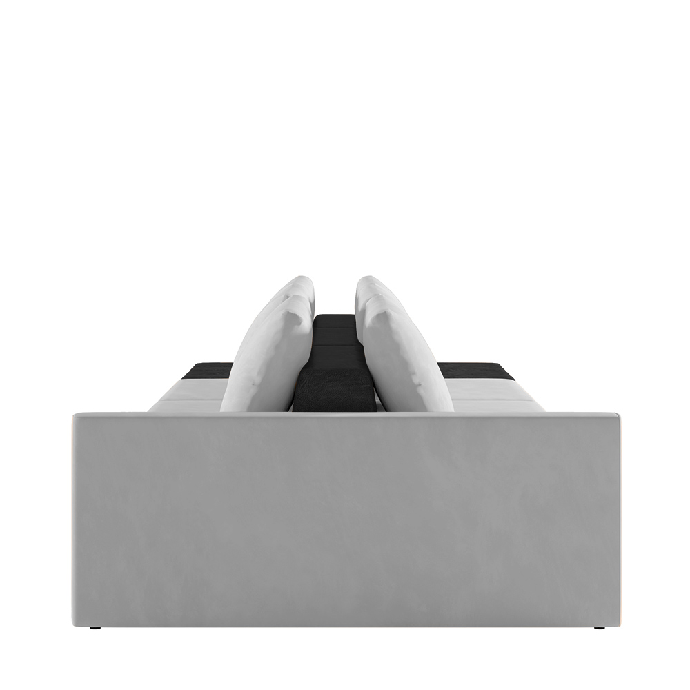 Sofá Ilha Modulado Milos 342cm Puff Lateral Cinza Preto Manchado Veludo/PU G33 - Gran Belo