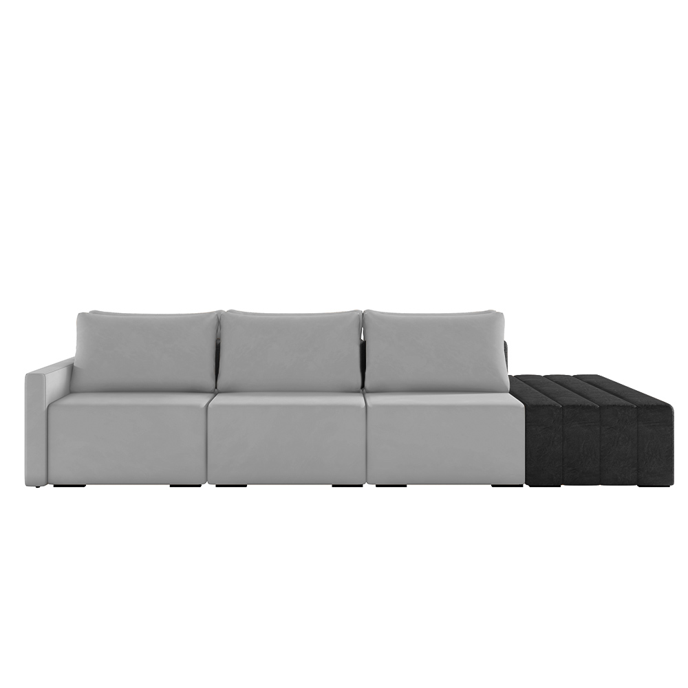 Sofá Ilha Modulado Milos 342cm Puff Lateral Cinza Preto Manchado Veludo/PU G33 - Gran Belo