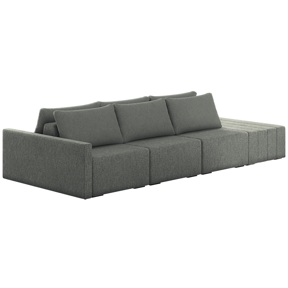 Sofá Ilha Modulado Milos 342cm Puff Lateral Linho Cinza Escuro G33 - Gran Belo