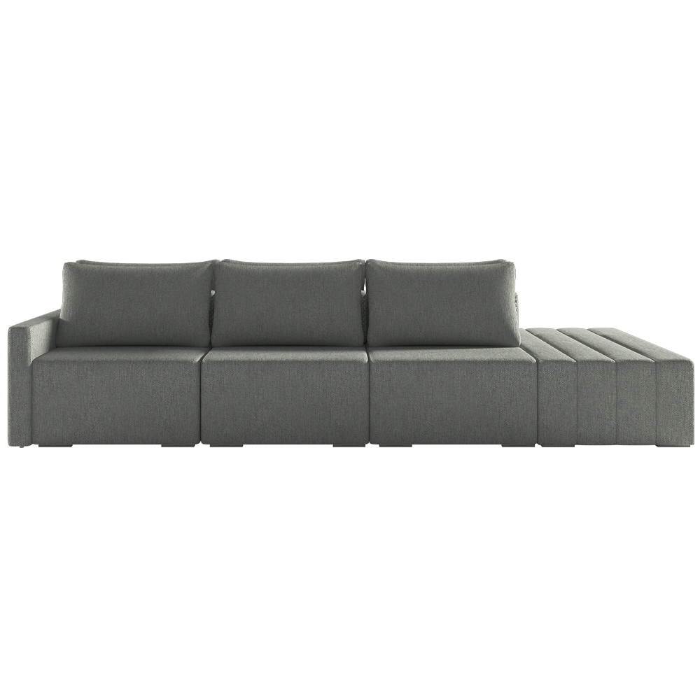 Sofá Ilha Modulado Milos 342cm Puff Lateral Linho Cinza Escuro G33 - Gran Belo