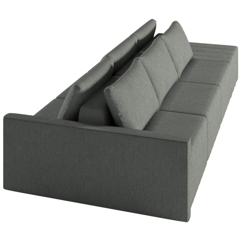 Sofá Ilha Modulado Milos 342cm Puff Lateral Linho Cinza Escuro G33 - Gran Belo
