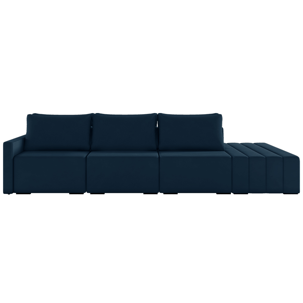 Sofá Ilha Modulado Milos 342cm Puff Lateral Veludo Azul Marinho G33 - Gran Belo