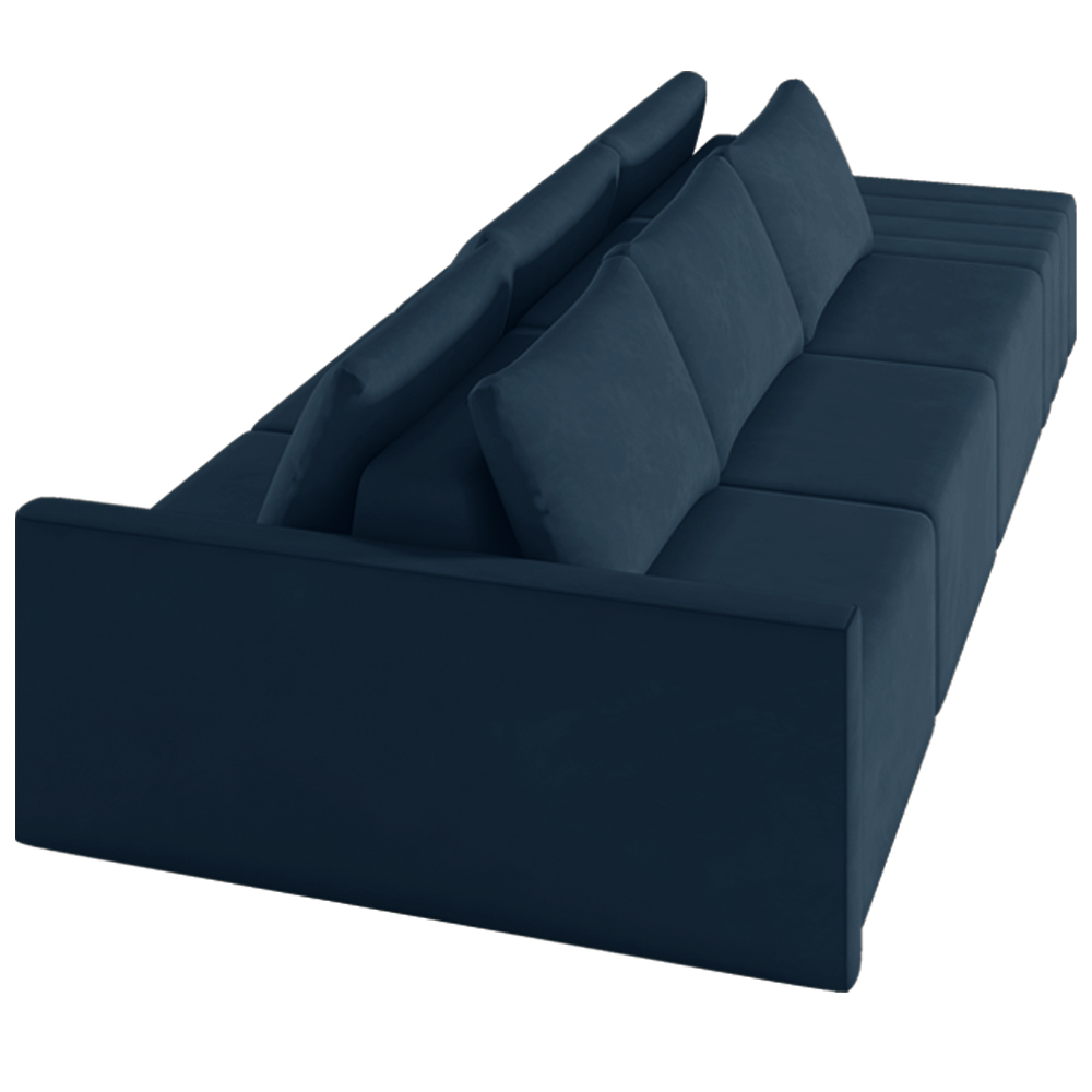 Sofá Ilha Modulado Milos 342cm Puff Lateral Veludo Azul Marinho G33 - Gran Belo