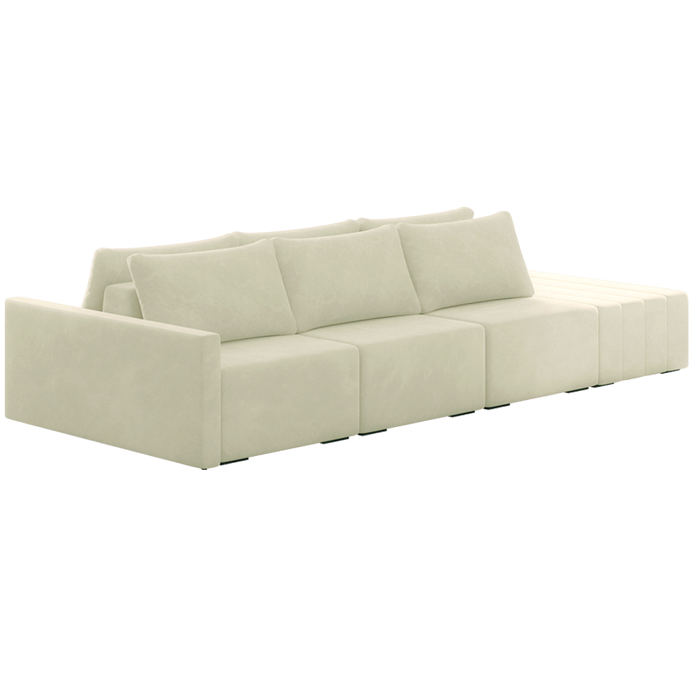 Sofá Ilha Modulado Milos 342cm Puff Lateral Veludo Bege G33 - Gran Belo