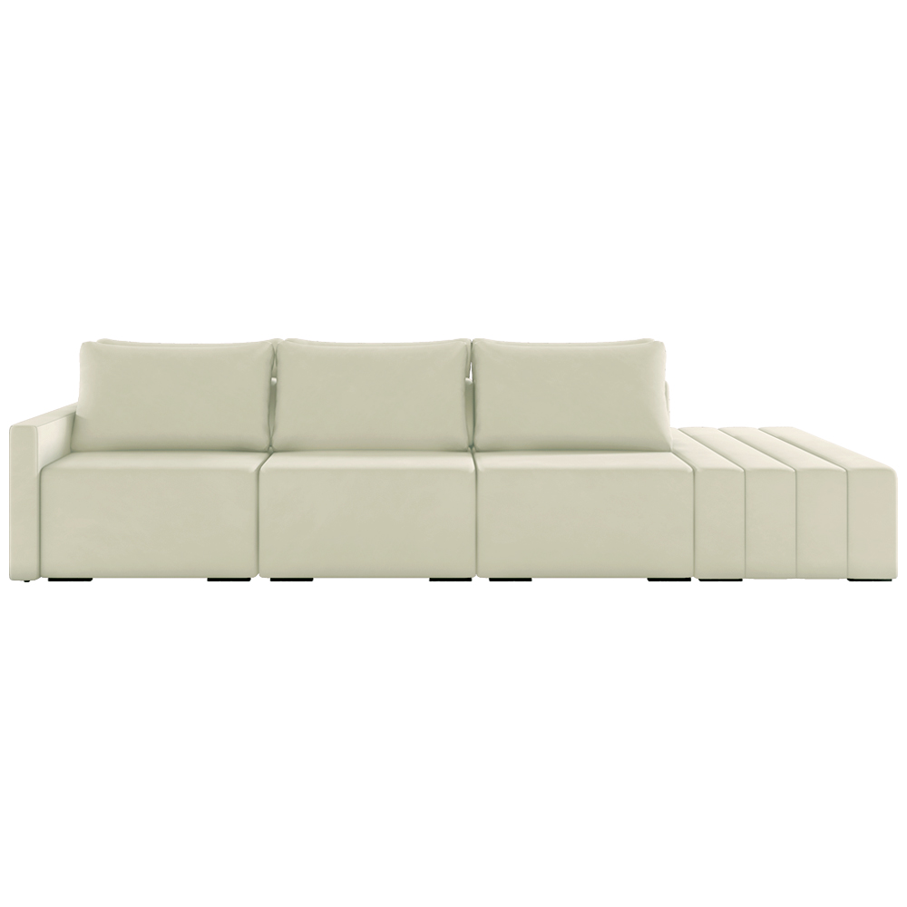 Sofá Ilha Modulado Milos 342cm Puff Lateral Veludo Bege G33 - Gran Belo