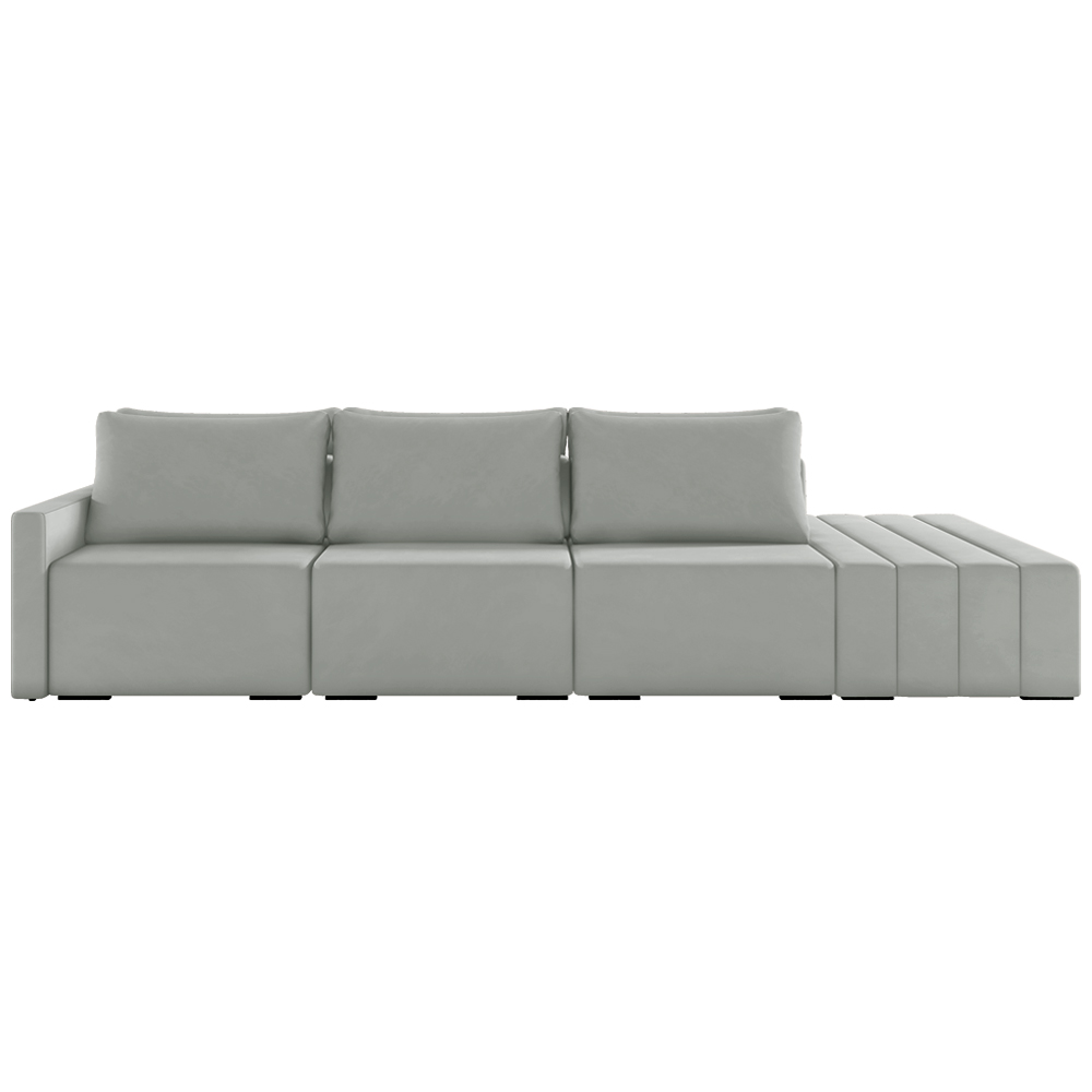 Sofá Ilha Modulado Milos 342cm Puff Lateral Veludo Cinza G33 - Gran Belo
