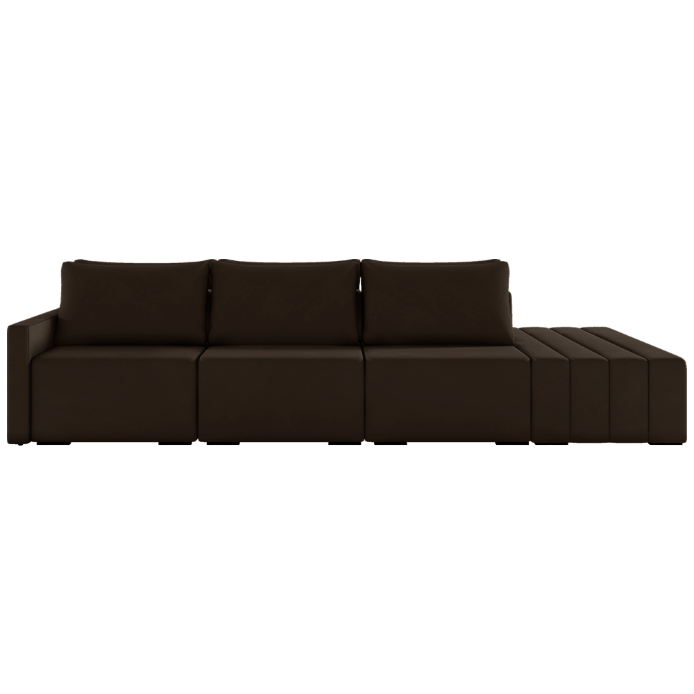 Sofá Ilha Modulado Milos 342cm Puff Lateral Veludo Marrom G33 - Gran Belo