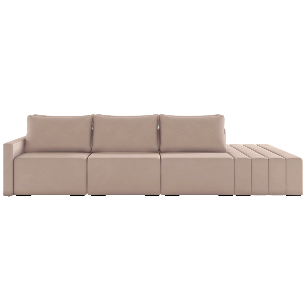 Sofá Ilha Modulado Milos 342cm Puff Lateral Veludo Rosê G33 - Gran Belo