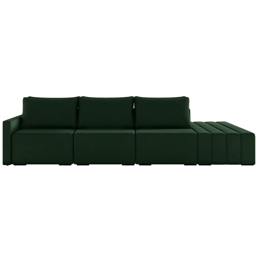 Sofá Ilha Modulado Milos 342cm Puff Lateral Veludo Verde G33 - Gran Belo