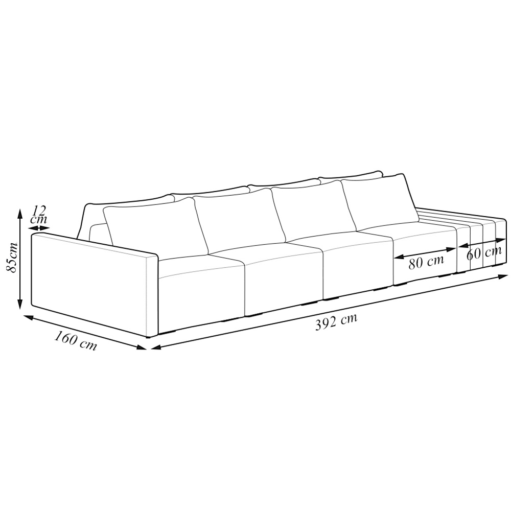 Sofá Ilha Modulado Milos 392cm Puff Lateral Cinza Preto Manchado Linho/PU G33 - Gran Belo