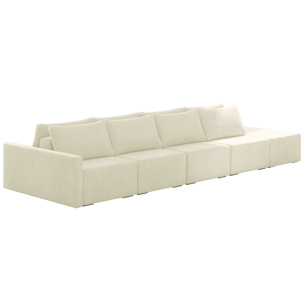 Sofá Ilha Modulado Milos 392cm Puff Lateral Veludo Bege G33 - Gran Belo