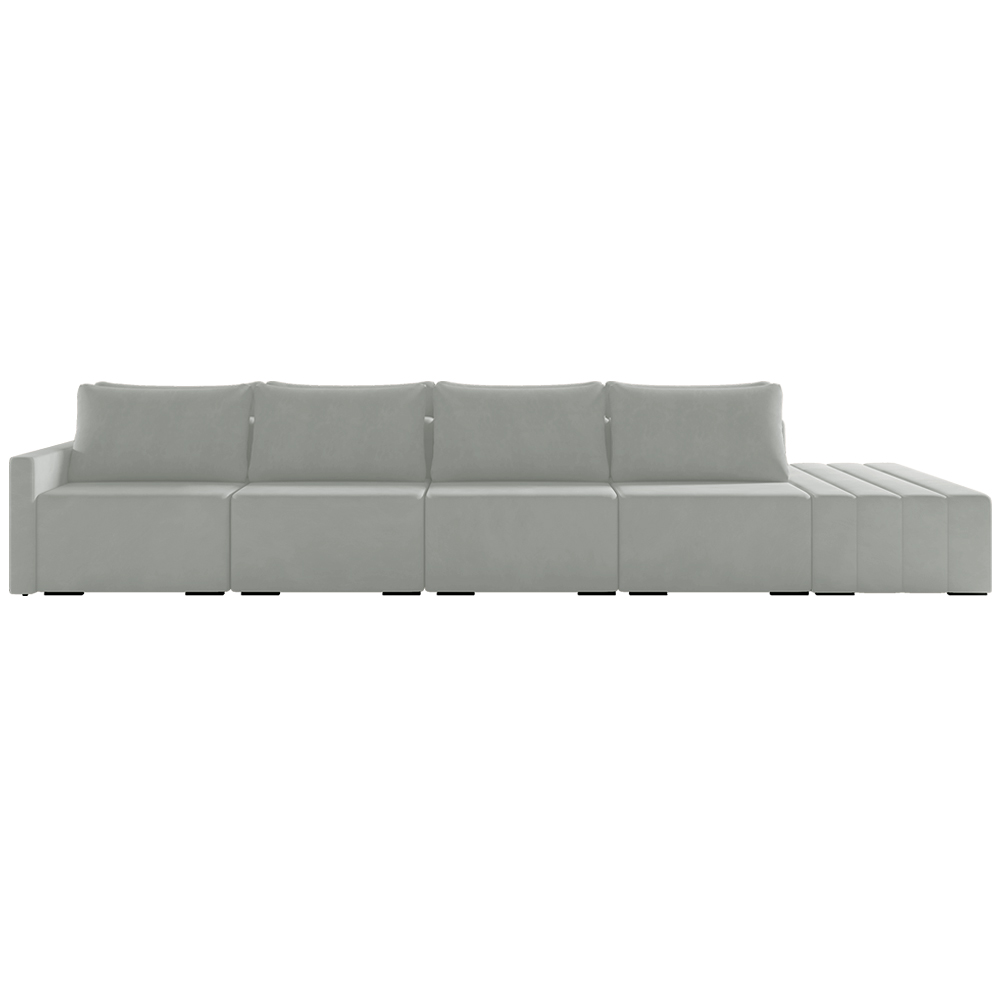 Sofá Ilha Modulado Milos 392cm Puff Lateral Veludo Cinza G33 - Gran Belo