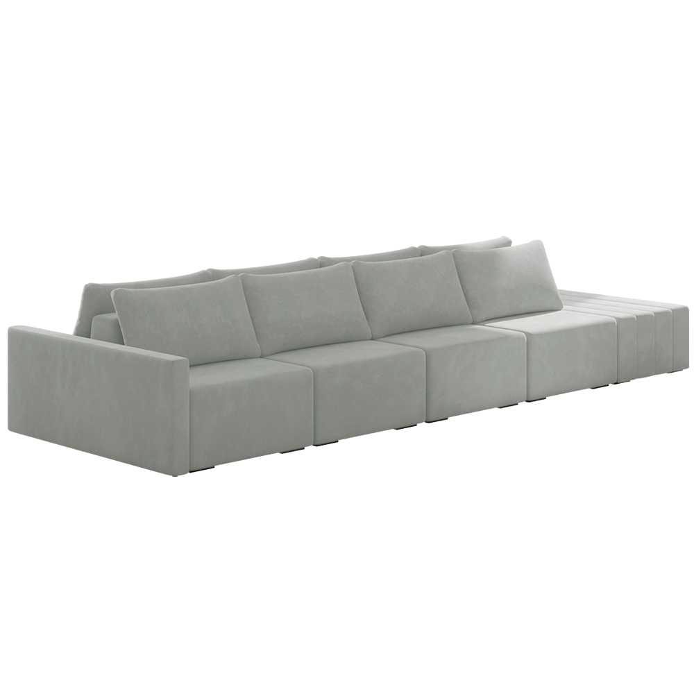 Sofá Ilha Modulado Milos 392cm Puff Lateral Veludo Cinza G33 - Gran Belo