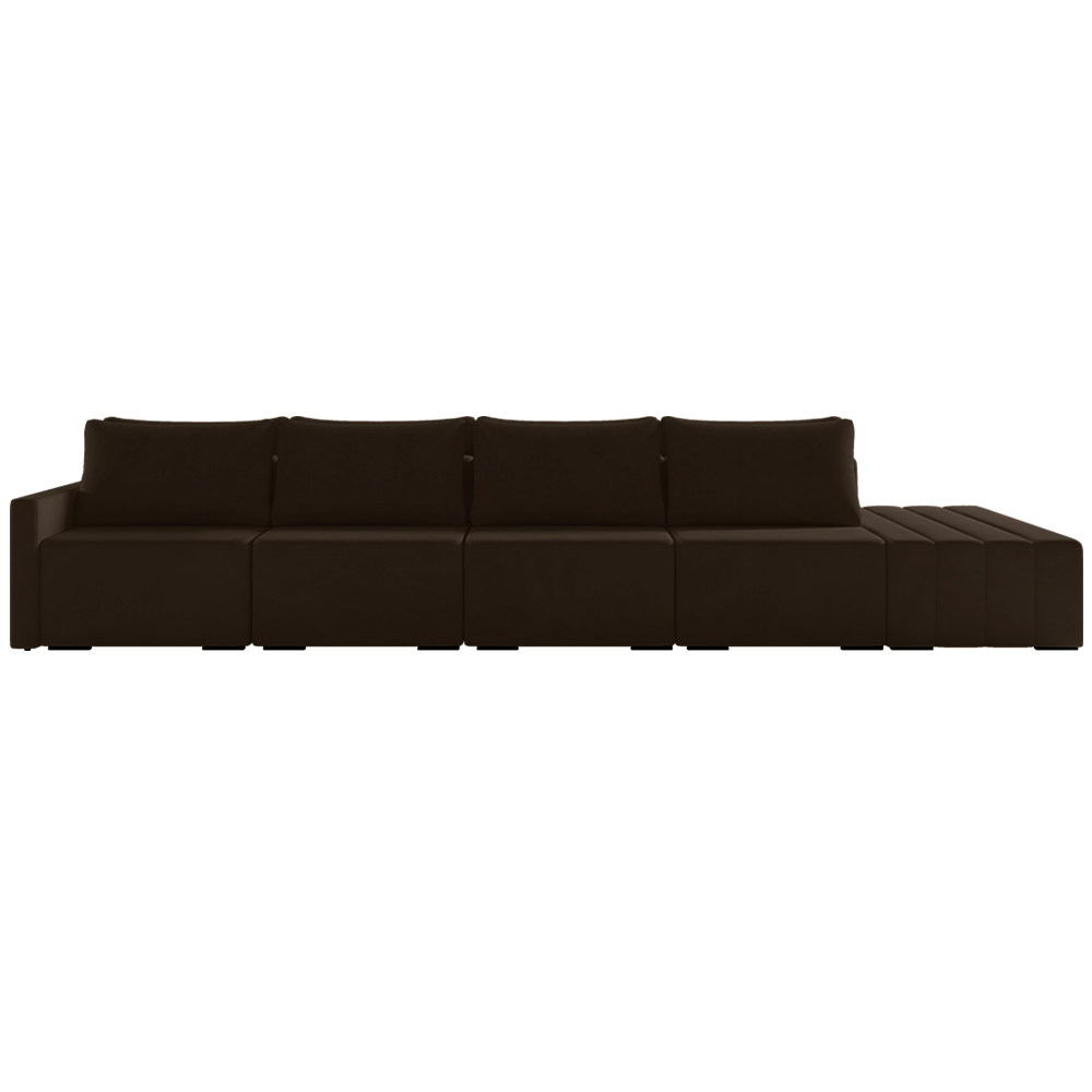 Sofá Ilha Modulado Milos 392cm Puff Lateral Veludo Marrom G33 - Gran Belo