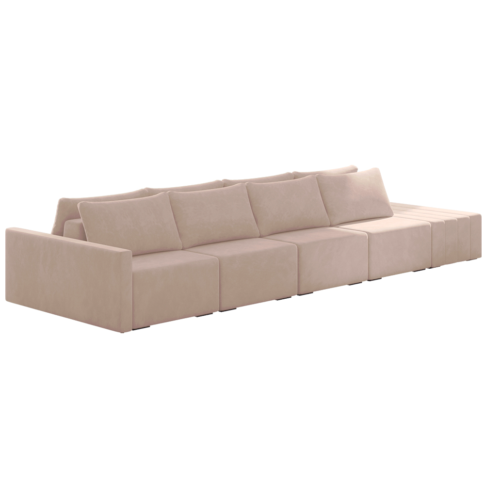 Sofá Ilha Modulado Milos 392cm Puff Lateral Veludo Rosê G33 - Gran Belo