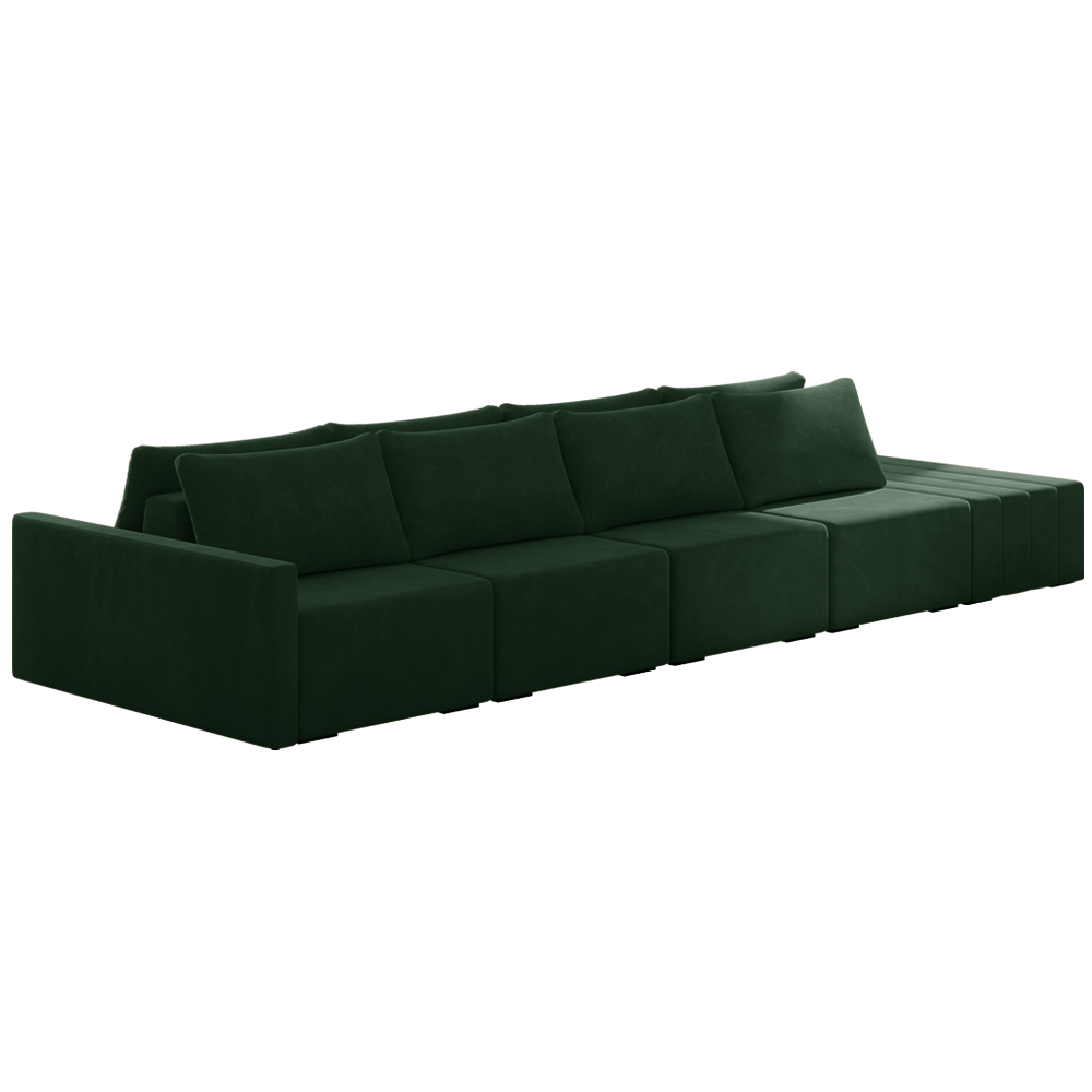 Sofá Ilha Modulado Milos 392cm Puff Lateral Veludo Verde G33 - Gran Belo