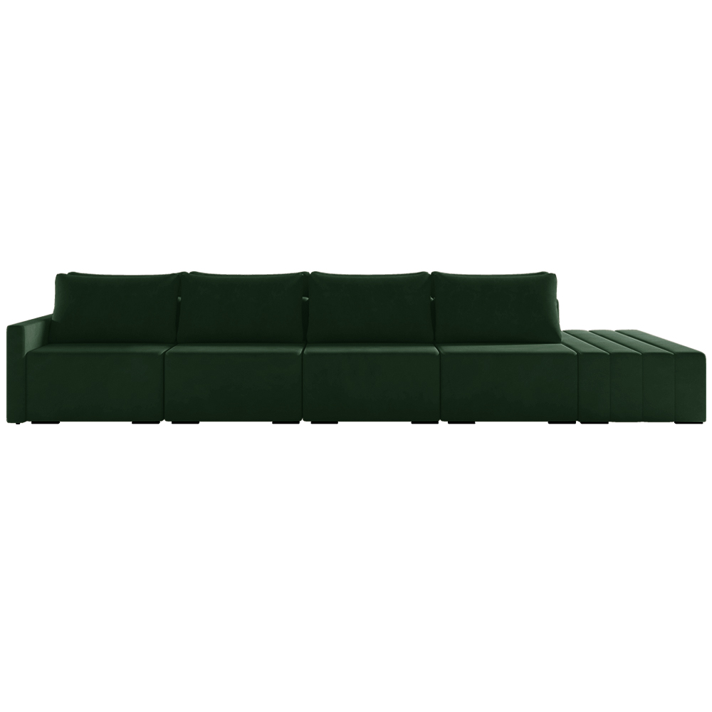 Sofá Ilha Modulado Milos 392cm Puff Lateral Veludo Verde G33 - Gran Belo